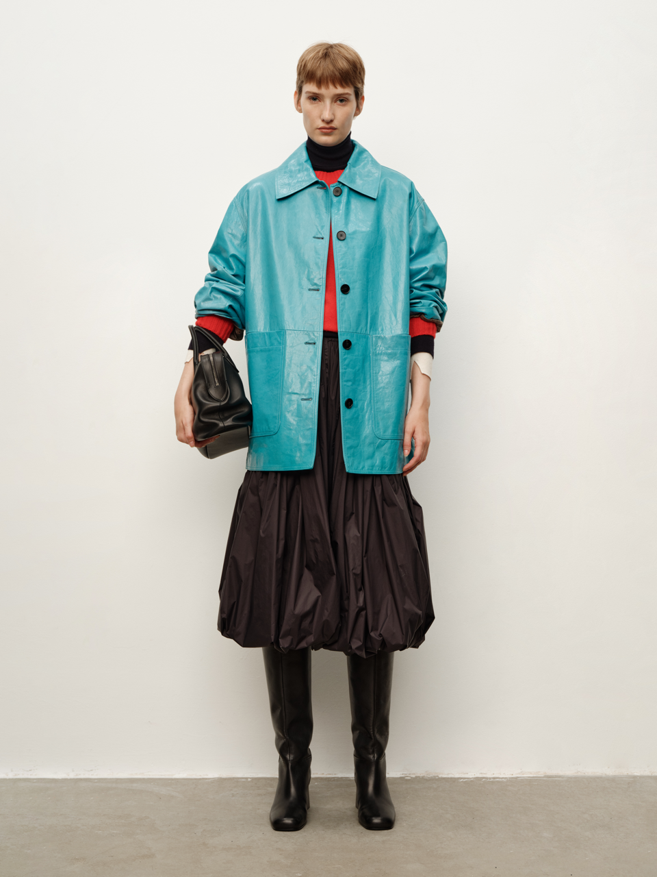 Spanish Waxed Leather Oversized Coat with Vintage Lapel, Trench-Style Leather Jacket