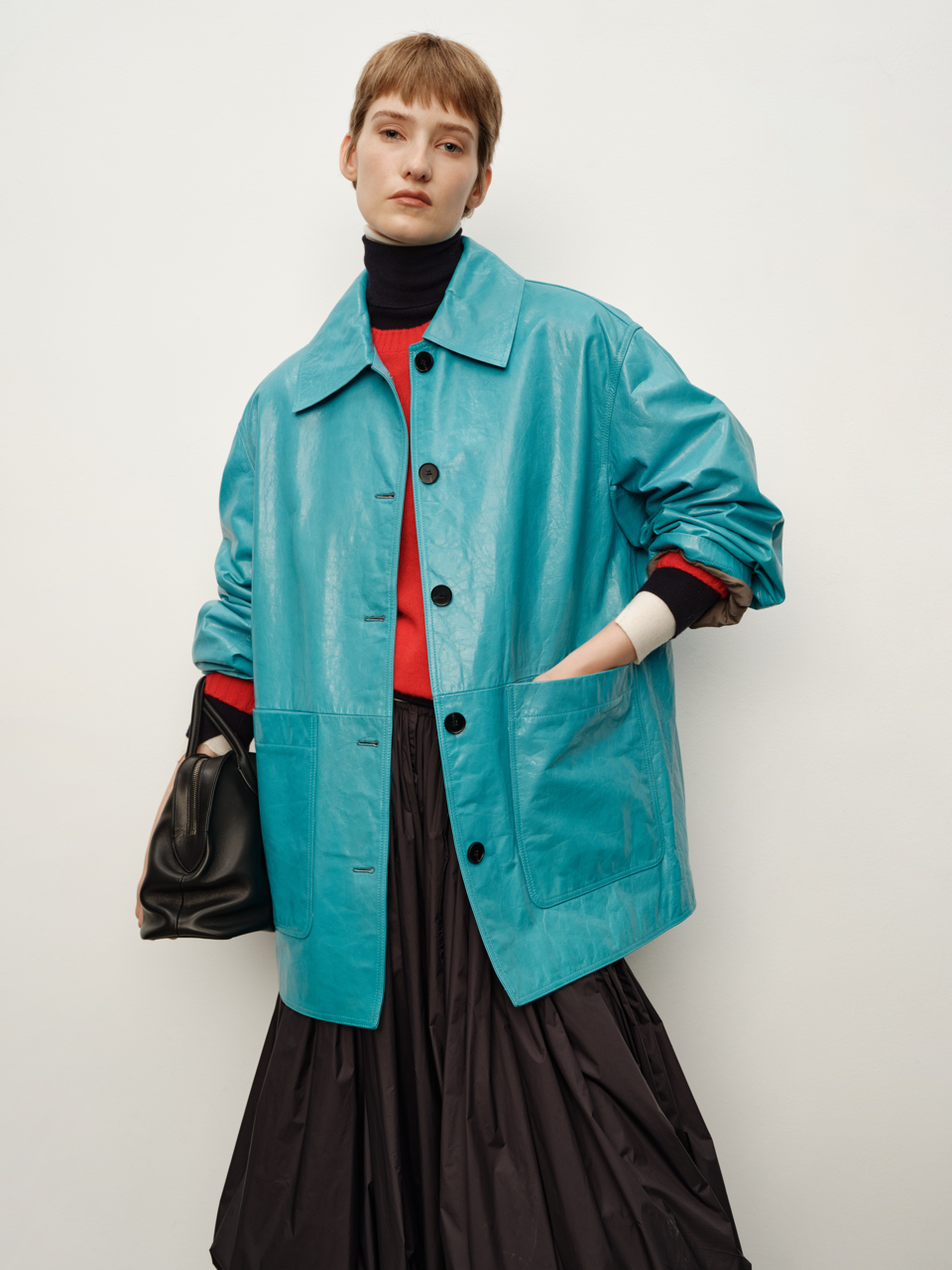 Spanish Waxed Leather Oversized Coat with Vintage Lapel, Trench-Style Leather Jacket