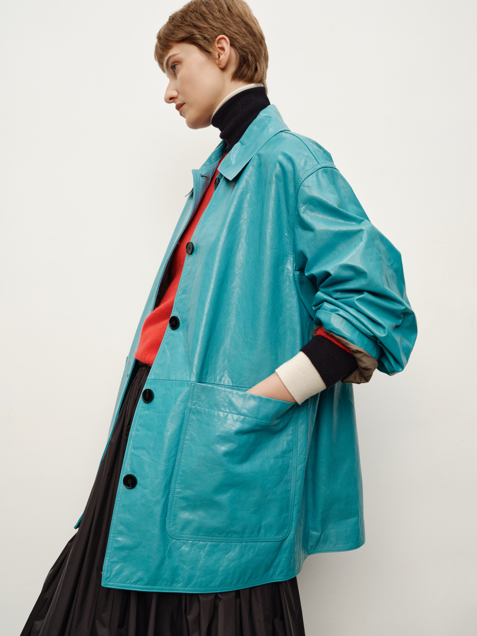Spanish Waxed Leather Oversized Coat with Vintage Lapel, Trench-Style Leather Jacket