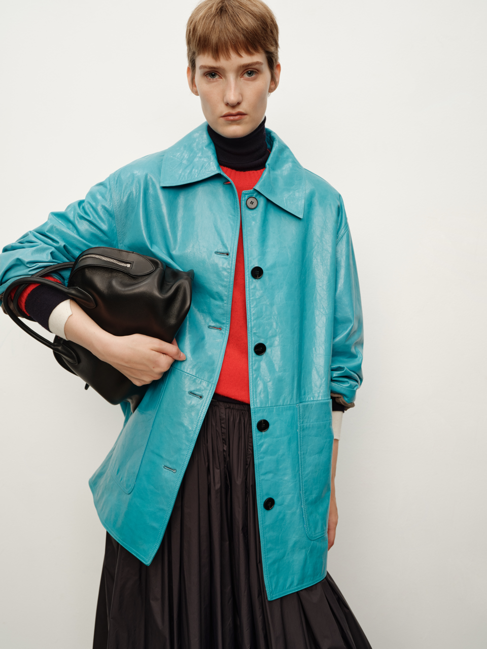 Spanish Waxed Leather Oversized Coat with Vintage Lapel, Trench-Style Leather Jacket