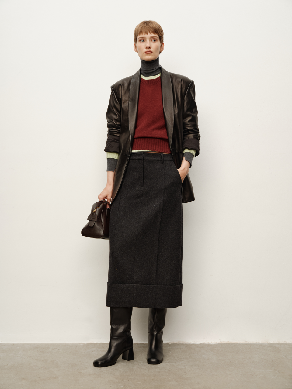 High Classic V-Neck Elegant Sheepskin Blazer with Slimming Belt, Genuine Leather Trench Coat