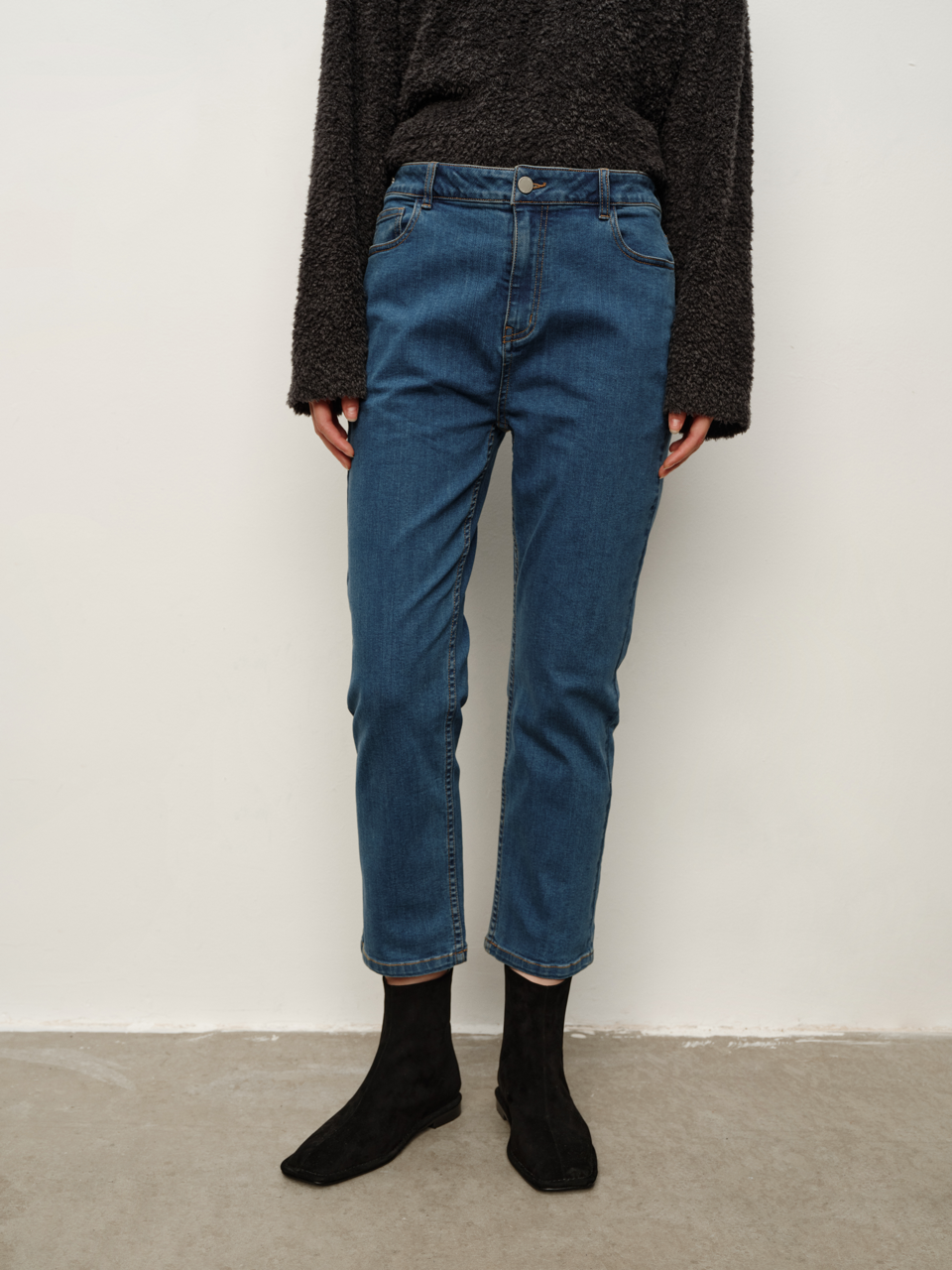 Suede Goatskin Square-Toe Hidden Wedge Ankle Boots, Fashion Velvety Short-Cuff Boots