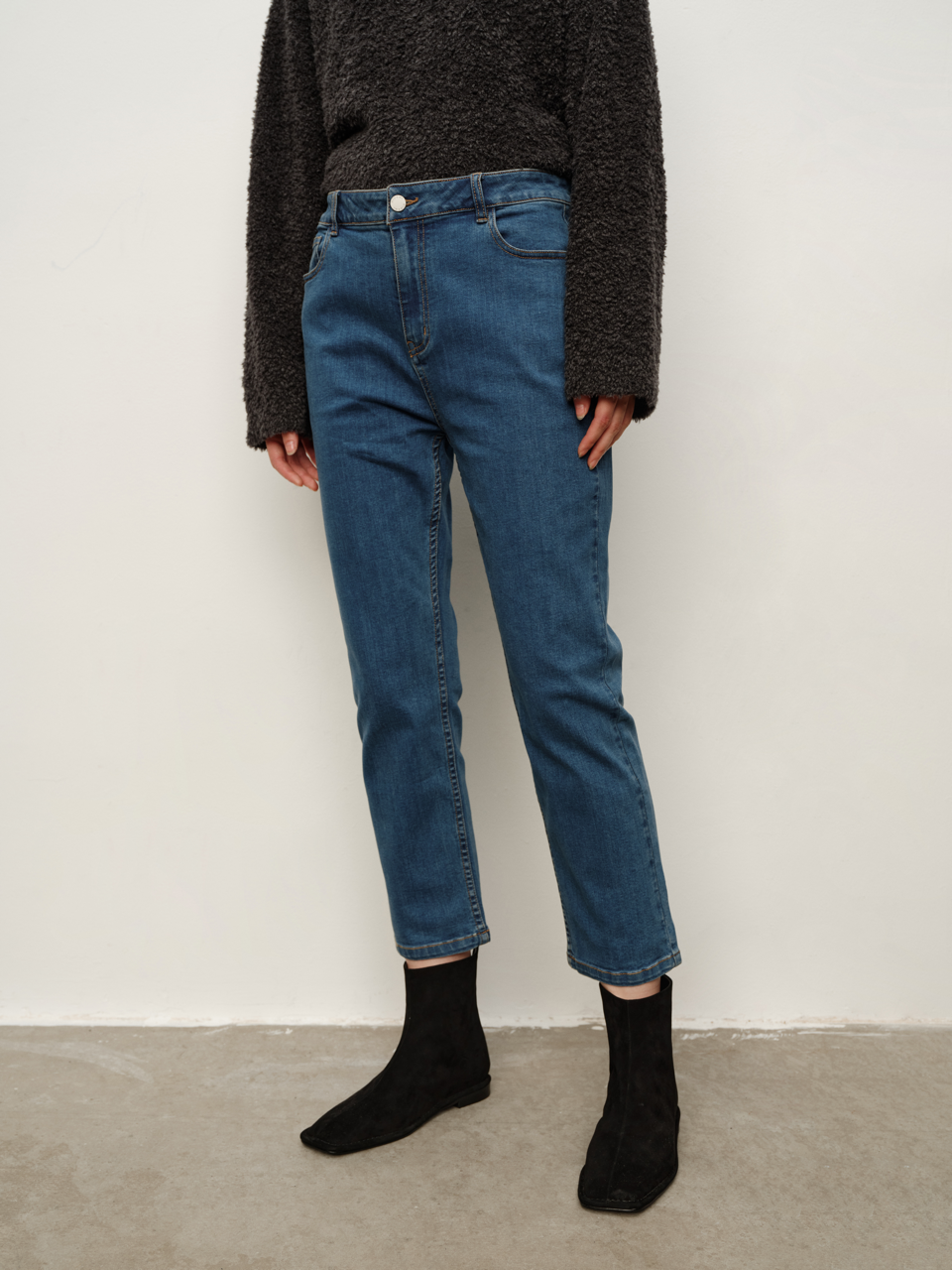 Suede Goatskin Square-Toe Hidden Wedge Ankle Boots, Fashion Velvety Short-Cuff Boots