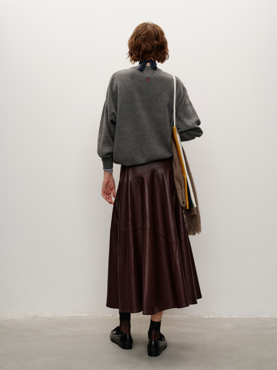 Sustainable Eco Leather with Asymmetric Paneled Midi A Line Skirt