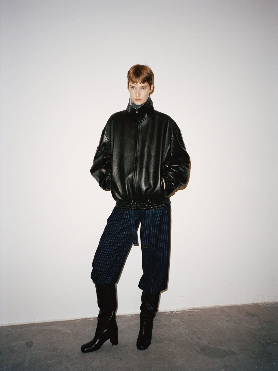 Spanish Lambskin Minimalist Stand Collar Reversible Short Jacket, Oversized Leather Coat