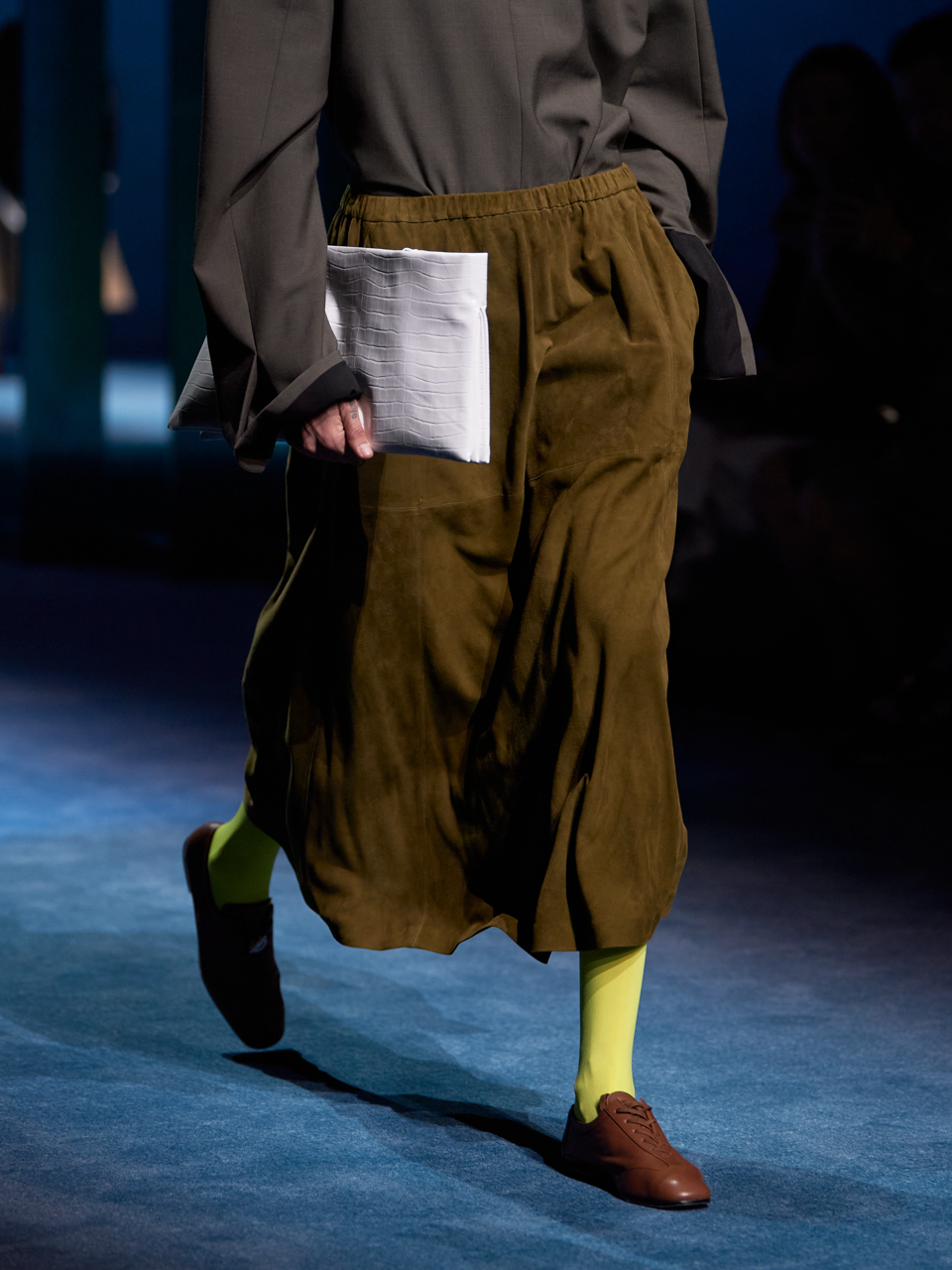 Runway Edition Spanish Lamb Suede Elastic Waist Umbrella-Shaped Midi Skirt