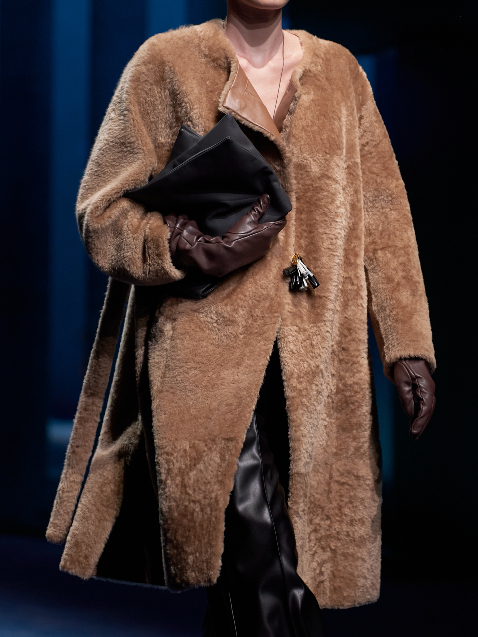 Spanish Lambskin Hand-Dyed Mid-Length Shearling Coat, Loose-Fit Fur Jacket