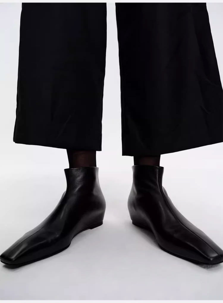 Pointed Square-Toe Hidden-Wedge Ankle Boots