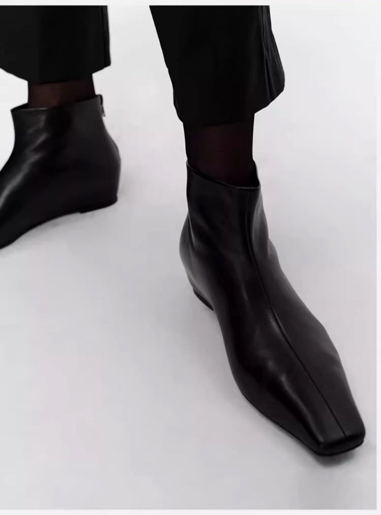 Pointed Square-Toe Hidden-Wedge Ankle Boots