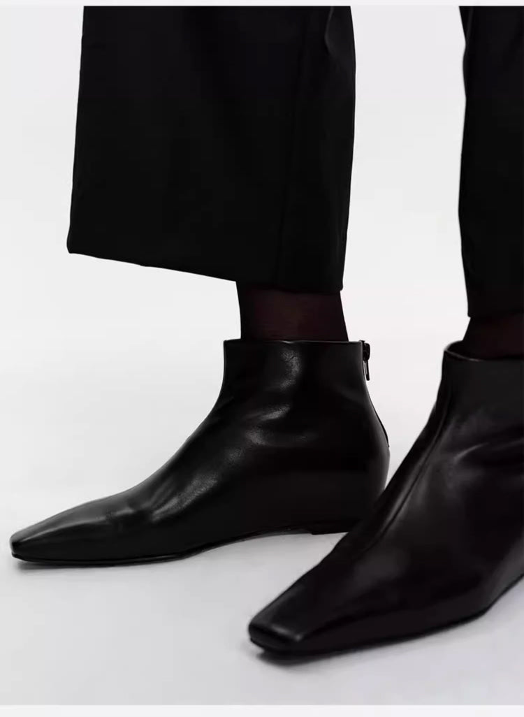 Pointed Square-Toe Hidden-Wedge Ankle Boots