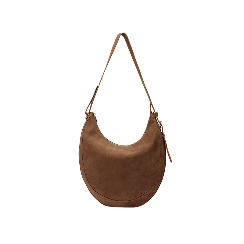 Matte Grain Leather Horseshoe Bag with Adjustable Shoulder Strap