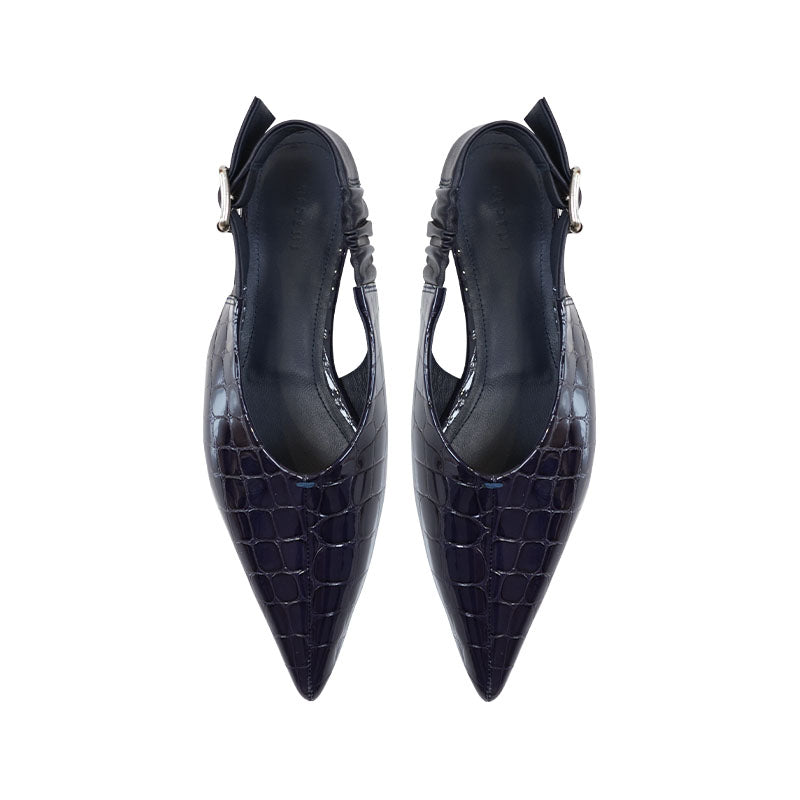 Leather Crocodile-Pattern Pointed Flats