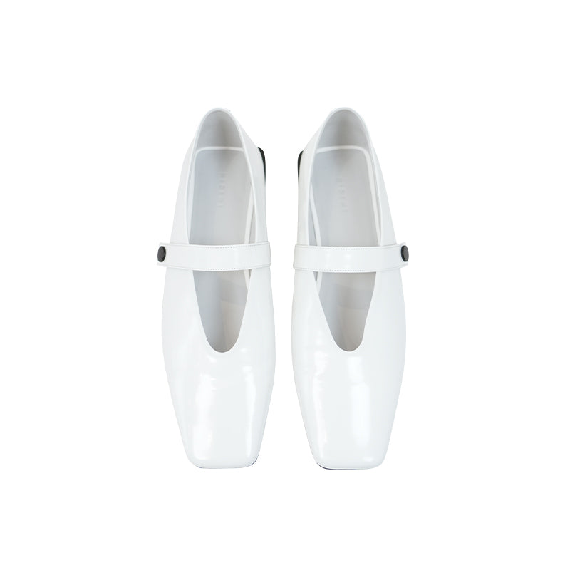Square-Toe Calfskin Mary Jane Flats