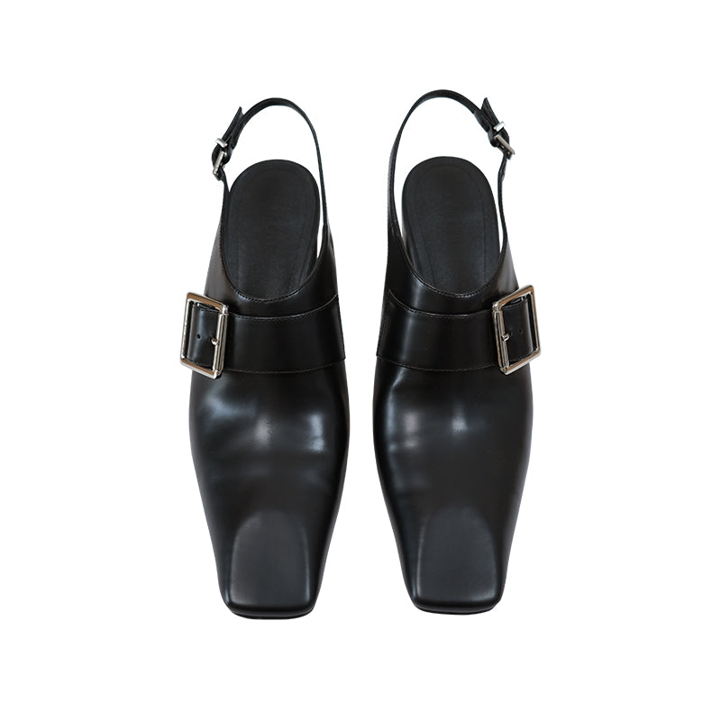 Leather Pointed Square-Toe Block-Heel Shoes