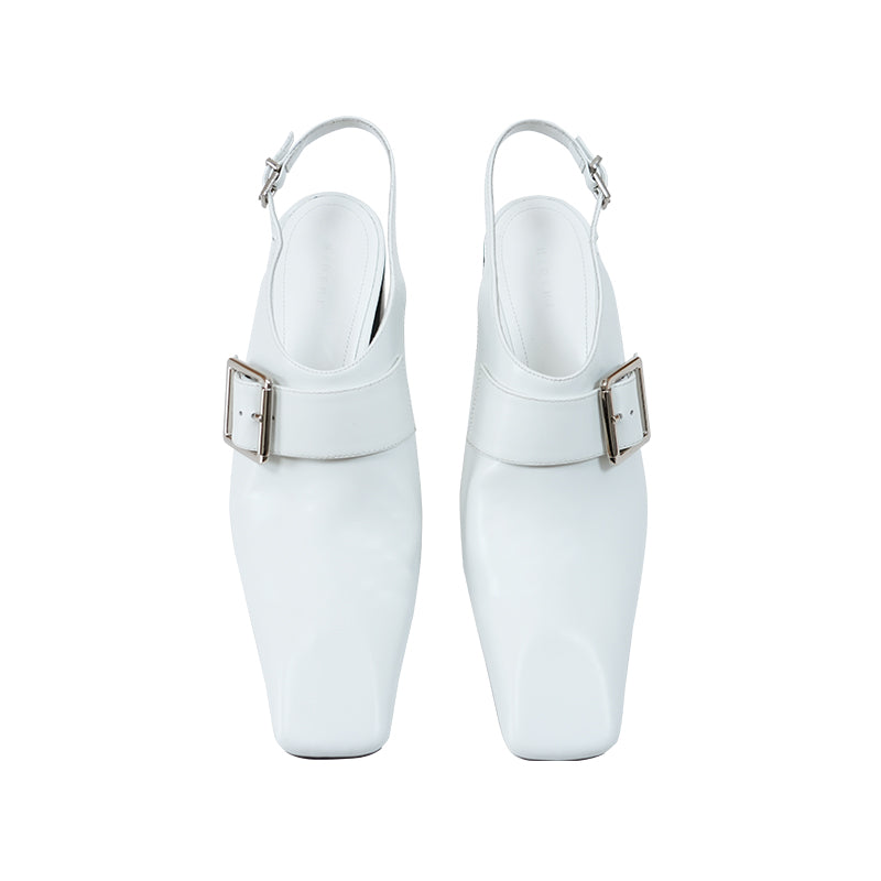 牛皮尖方头粗跟鞋