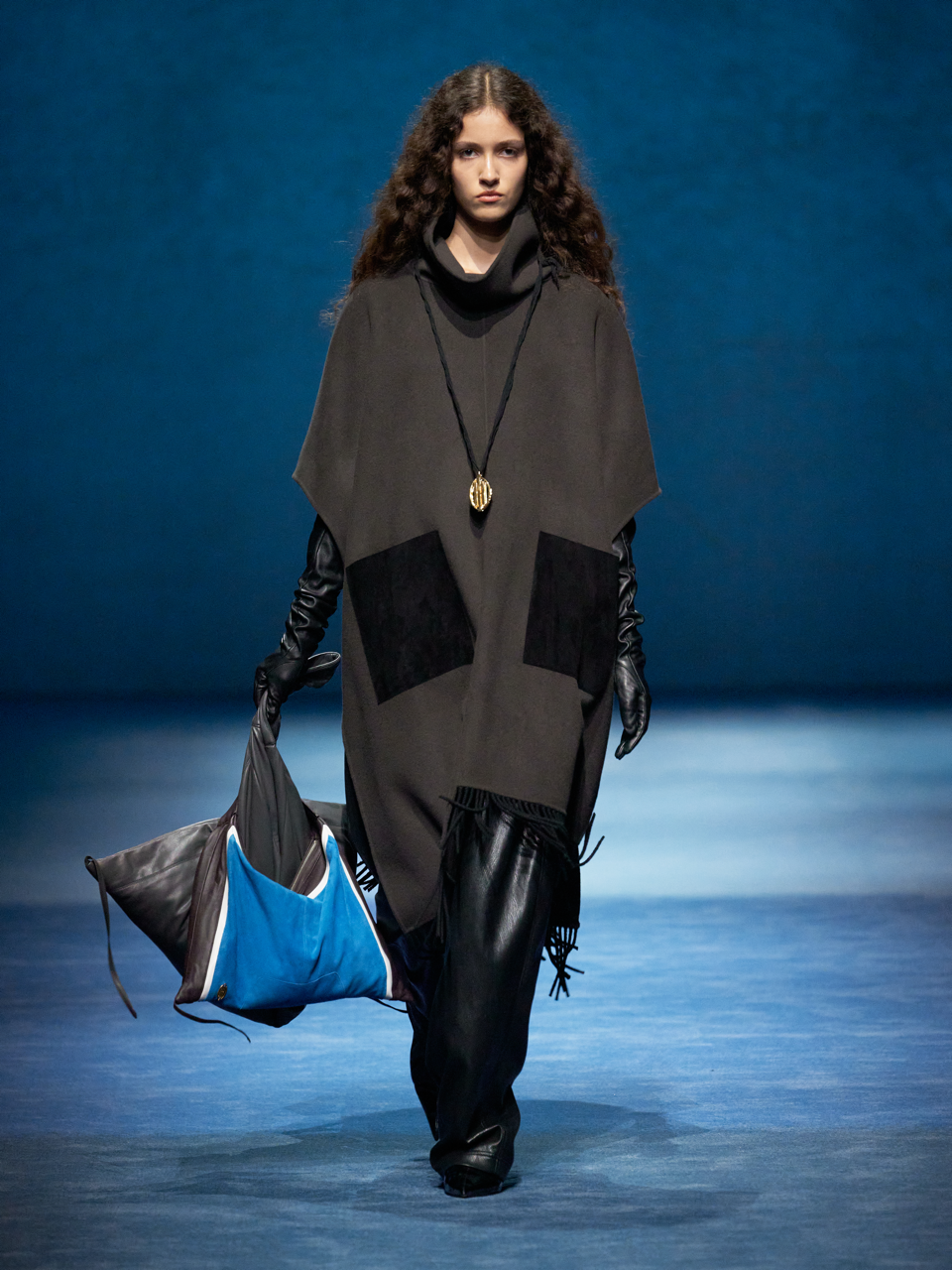 Runway Edition Cashmere Stand Collar Suede Tassel Patchwork Oversized Sleeveless Cape Coat