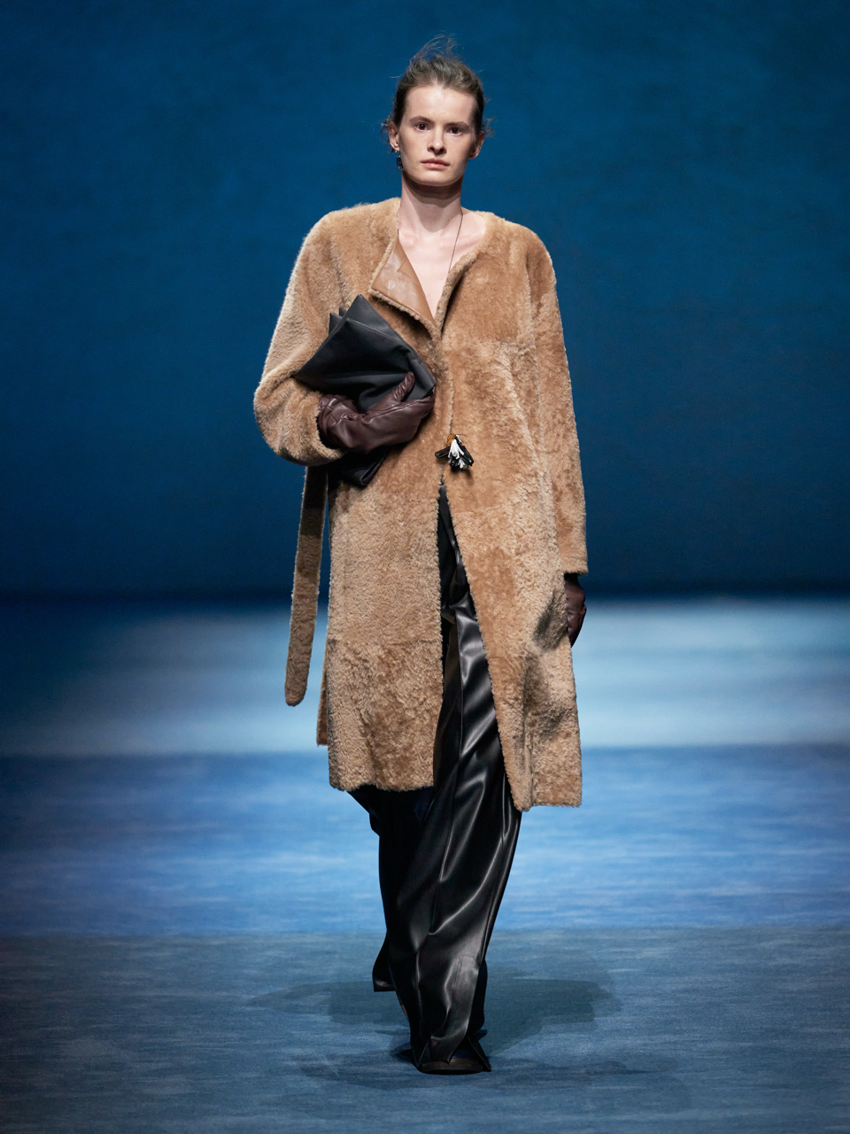 Spanish Lambskin Hand-Dyed Mid-Length Shearling Coat, Loose-Fit Fur Jacket